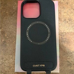 Custype iPhone 16 Pro Max Black Leather Phone Case with Gold Accents